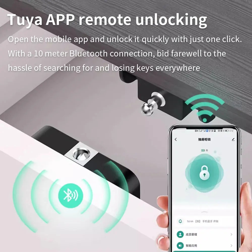 Support Tuya App Bluetooth Cabinet Drawer Invisible Electronic Lock 13.56M RF Card Smart Drawer Lock Keyless Vue