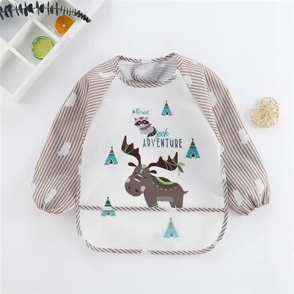 Baby Long Sleeve Scarf Boys Girls Burp Cloth For1-3Year Banana BibsWaterproof Toddler Art Smock Feeding Bib Apron Pocket Infant Vue B31 Milu Deer 0-3Years
