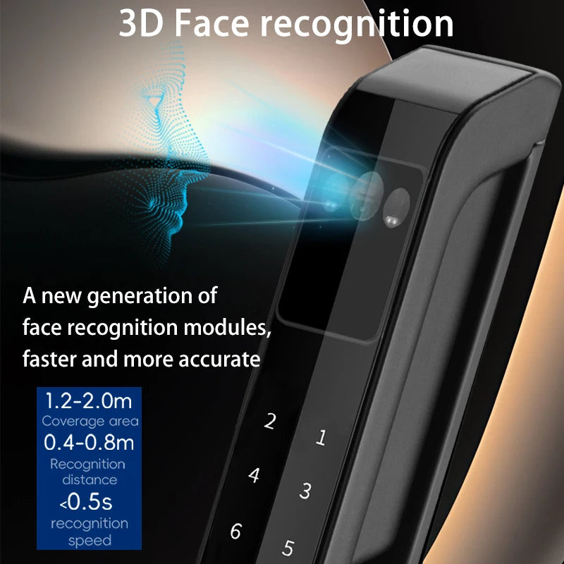 3D Face Tuya WiFi Electronic Smart Door Lock Palm Vein Password Key Fingerprint Aluminum Glass Sliding Door Waterproof Outdoor Vue