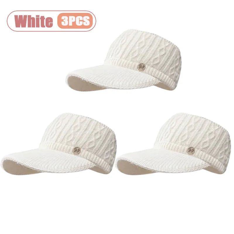 1-5PCS Knitted Velvet Beanie for Women Teens Stylish Warm Winter Outdoor Fall Cap Cozy Versatile Cold Weather Fashion Accessory Vue White-3PCS One Size