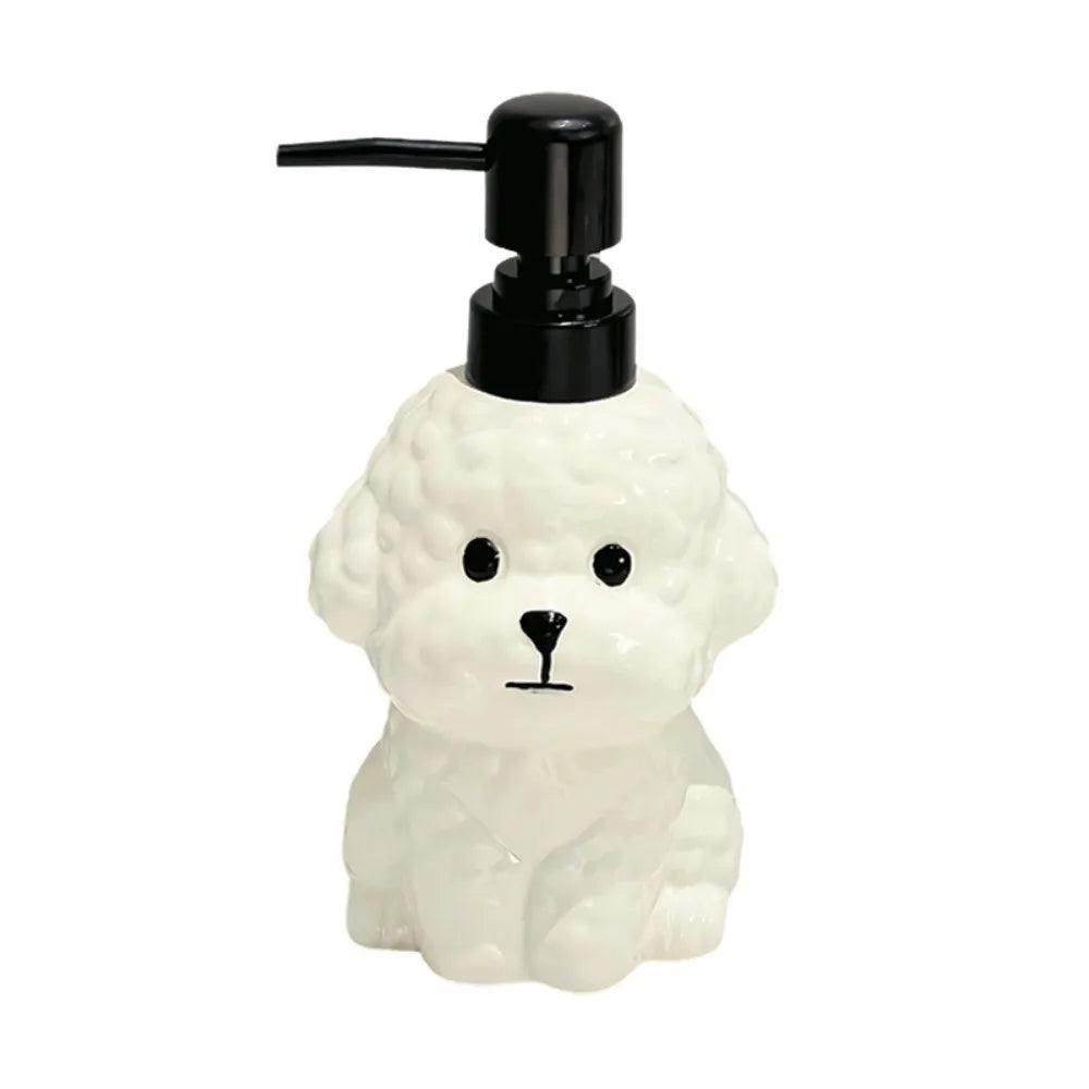 Refillable Bichon Frise Ceramic Soap Dispenser No-Leak Lotion Pump with 2 Pump Options Reusable Pump Dispenser Cute Easy-Clean Vue