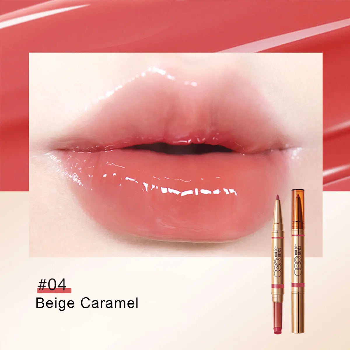 OUT OF OFFICE 2IN1 GLOSSY LIP BALM&LIPLINER DUO,Long-Lasting Wear,Luxury Makeup,Twist-Up Design,Natural Look,Feather-Proof Vue 04 Beige Caramel
