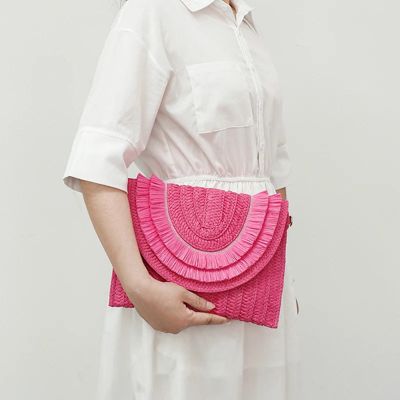 Raffia Straw Weaven Bags Fashion Ladies Wrist Clutches Summer Women