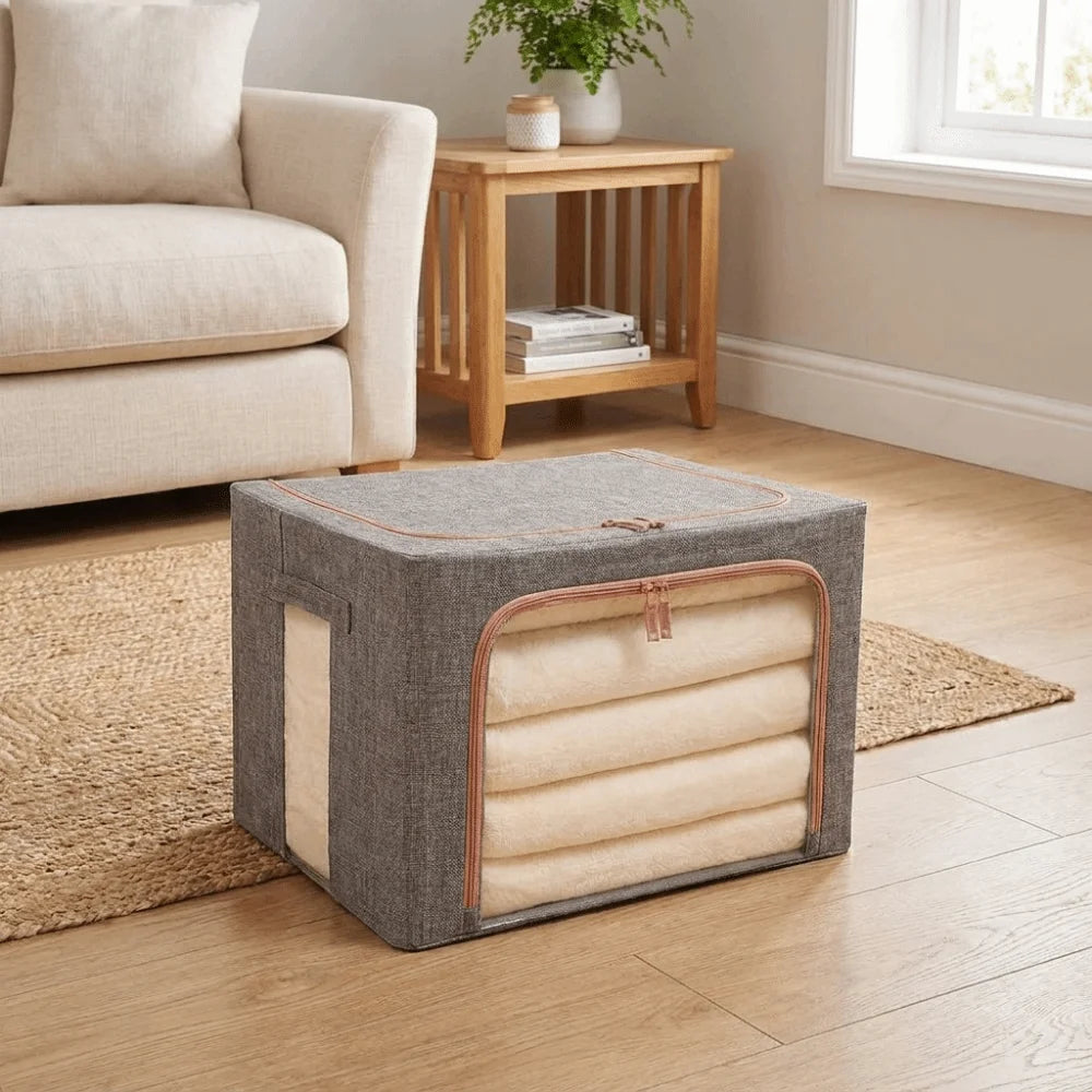 Clear Window Clothes Quilt Storage Bins Steel Frame Large Capacity Clothing Sorting Box Dust-proof with Handles Zipper Vue