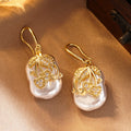 Huitan Pearl & Cubic Zirconia Gold Dangle Drop Earrings Drop Earrings Vue E5685