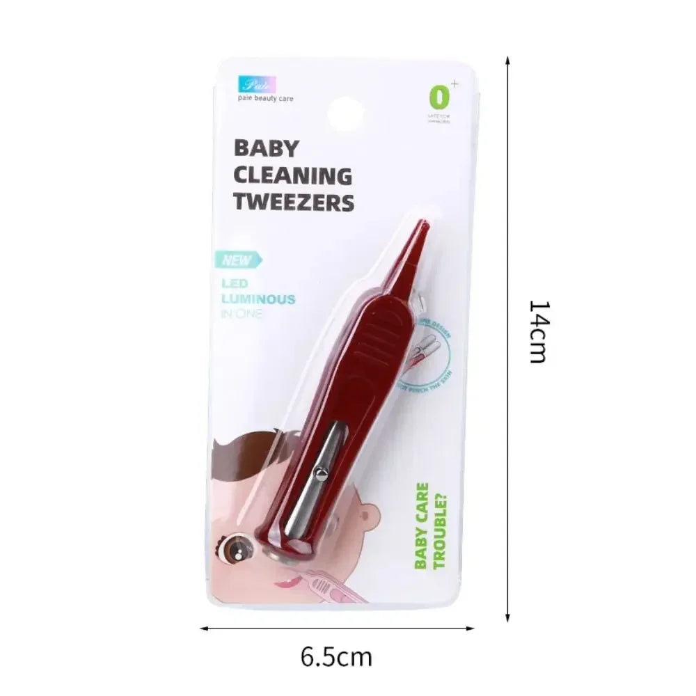 1PC Infants Clean Booger Clip Baby DigEar Nose Navel Safety Tweezers Safe Forceps Cleaning Supplies Forceps With LED Light Vue