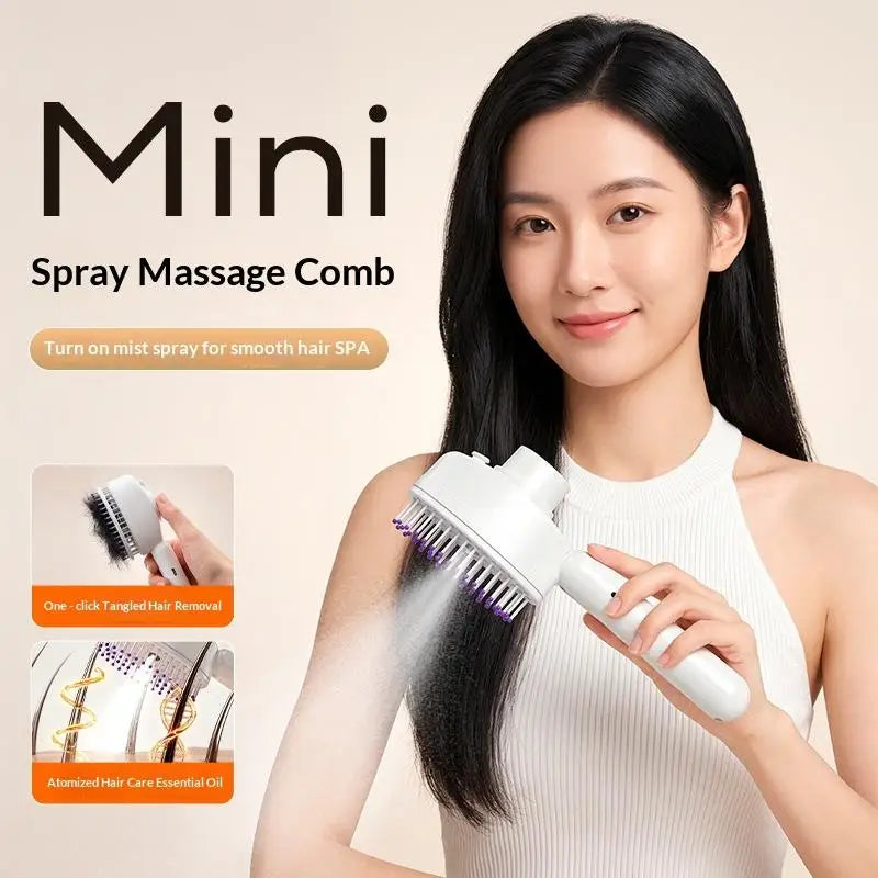 Rechargeable Electric Water Spray Hair Brush Anti Static Steam Massage Comb Reduce Hair Frizz Salon Home Use Vue