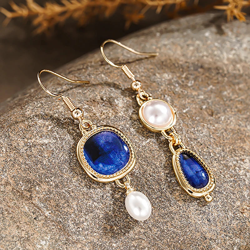 Huitan Blue Cubic Zirconia Drop Earrings | Bohemian Party Drop Earrings Vue