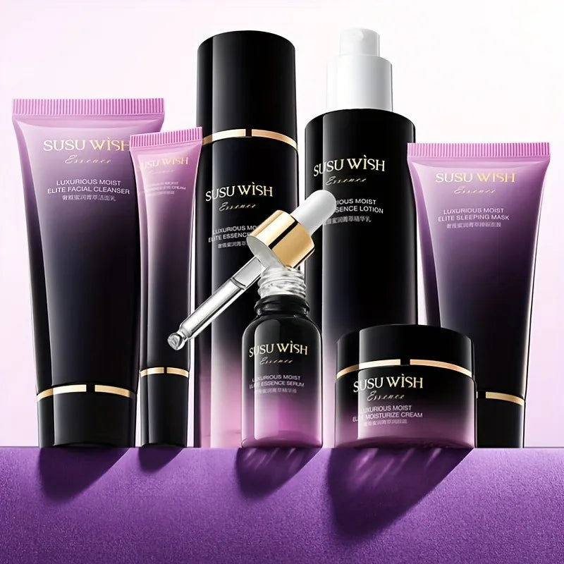 Luxurious and Elegant Nine-Piece Moisturizing Essence Set, Including Cleansing Milk, Essence Water, Essence Lotion, Essence Serum, Moisturizing Cream, Eye Cream, Sleeping Mask, Containing Niacinamide, Centella Asiatica Extrac Vue