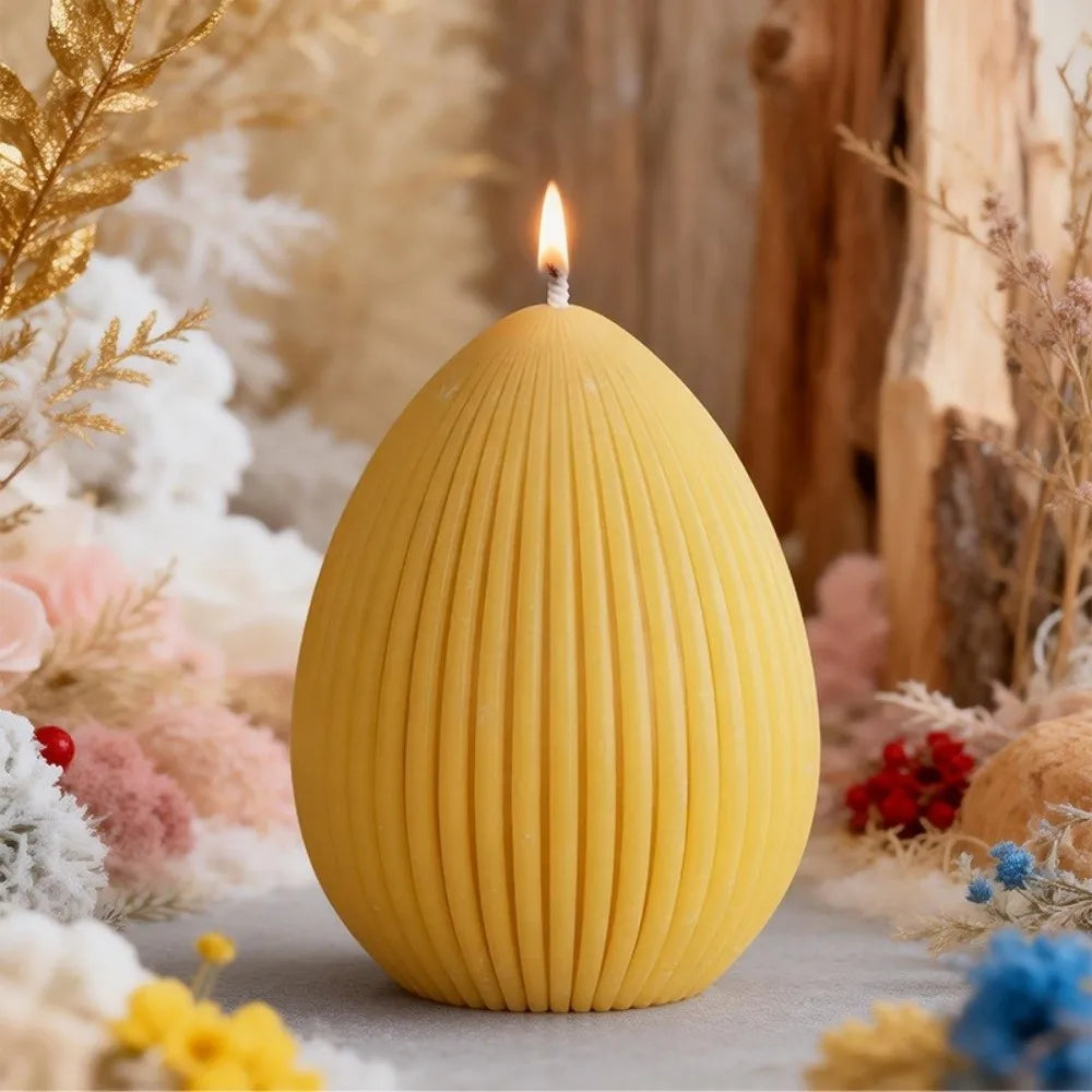 Striped Pattern Easter Geometric Eggs Mold Handmade Craft Non-Stick Silicone Candle Mold Heat Resistant Flexible Cement Mold Vue