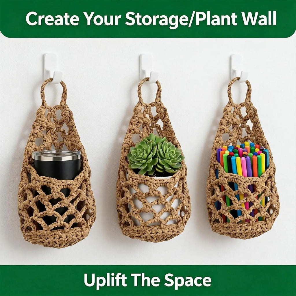 32x16cm Cotton Rope Indoor Plant Hanger, Macrame Planter Holder for Home Living Room Balcony Decor, Hanging Flower Pot Stand Vue