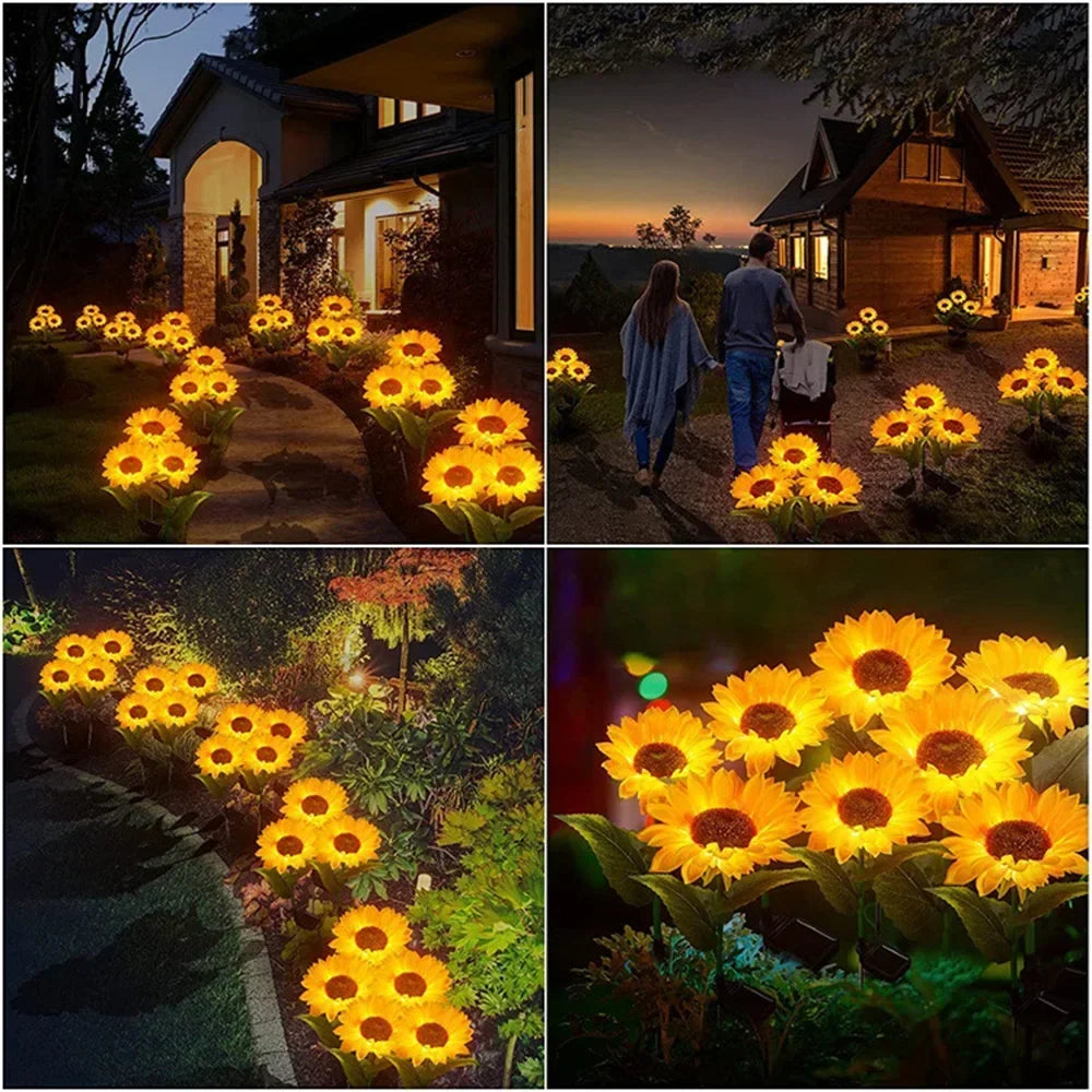Solar Sunflower Stake Lights Waterproof Auto On/Off LED Flower Lamp For Outdoor Garden Landscape Atmosphere Decor Lighting Vue