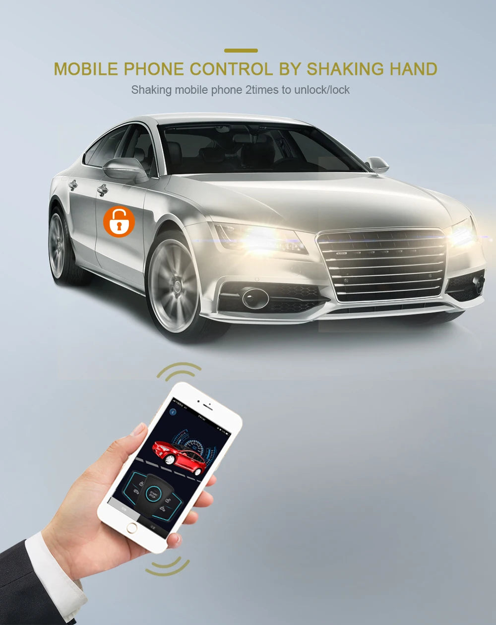 PKE Smart Key Car Alarm System 686W with Remote Central Locking Start Stop Push Button Passive Keyless Entry Vue