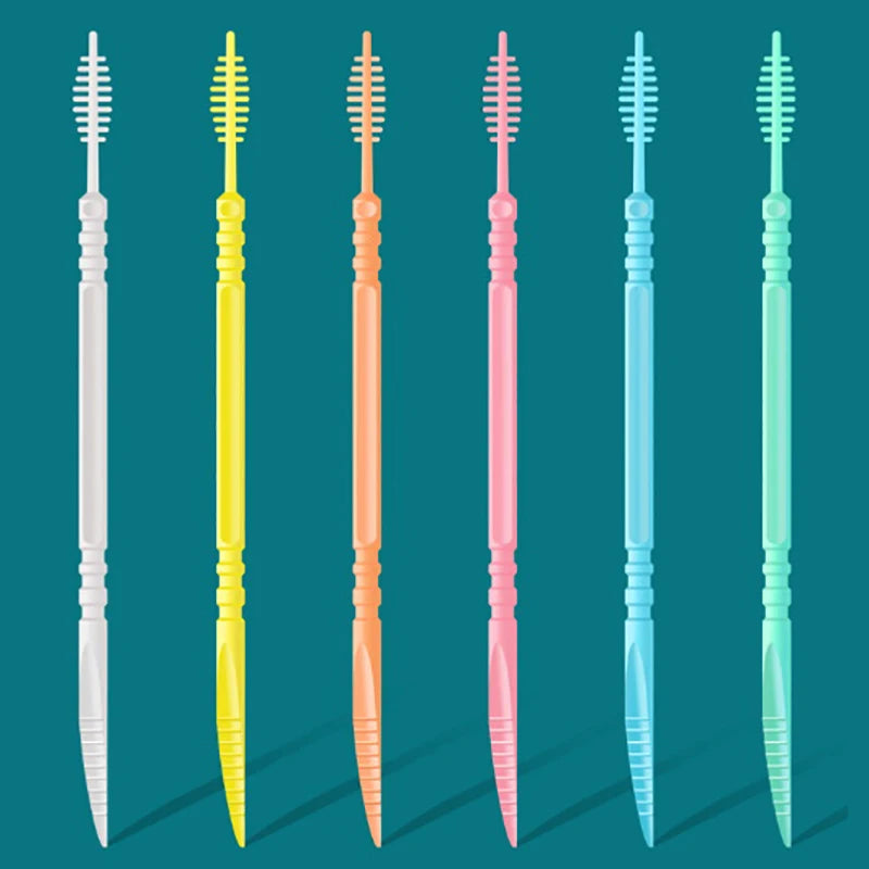 300pcs Plastic Double-head Interdental Brush Dental Floss Stick Mouth Hygiene Plastic Toothpicks Toothbrush Teeth Cleaning Brush Vue