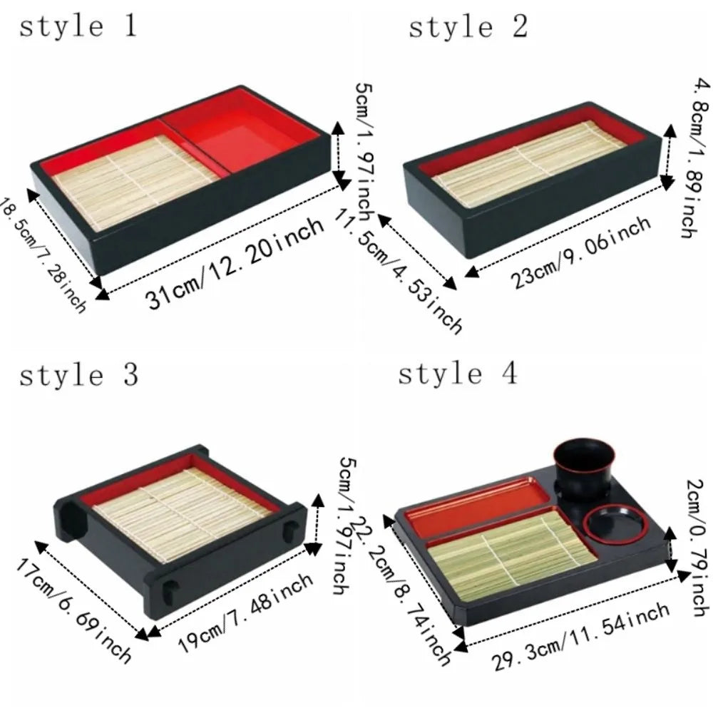 Tableware Multipurpose Cold Noodle Plate with Bamboo Mat Rectangle Sashimi Platter Plastic Food Platter Buffet Vue