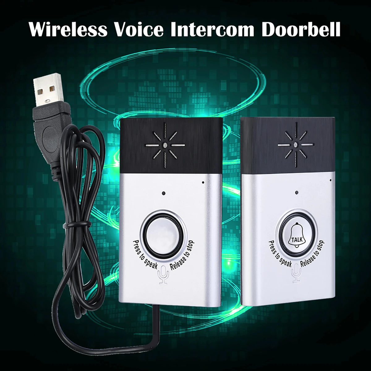 Wireless Voice Intercom Doorbell 2-way Talk Monitor with 1*Outdoor Unit Button 1* Indoor Unit Receiver Home Security Door Bell Vue