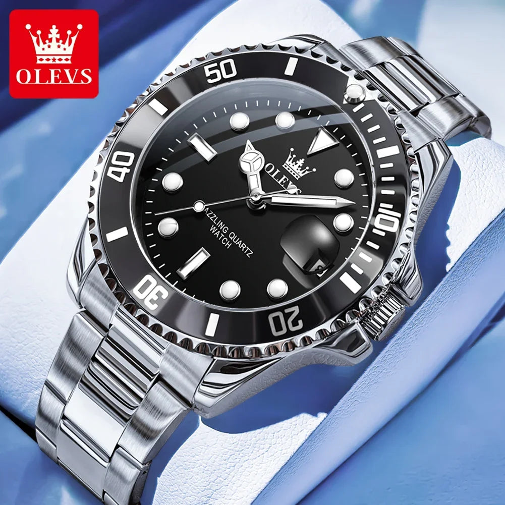 OLEVS 5885 Men's Luxury Stainless Steel Quartz Watch | Calendar Men's Quartz Watch Vue