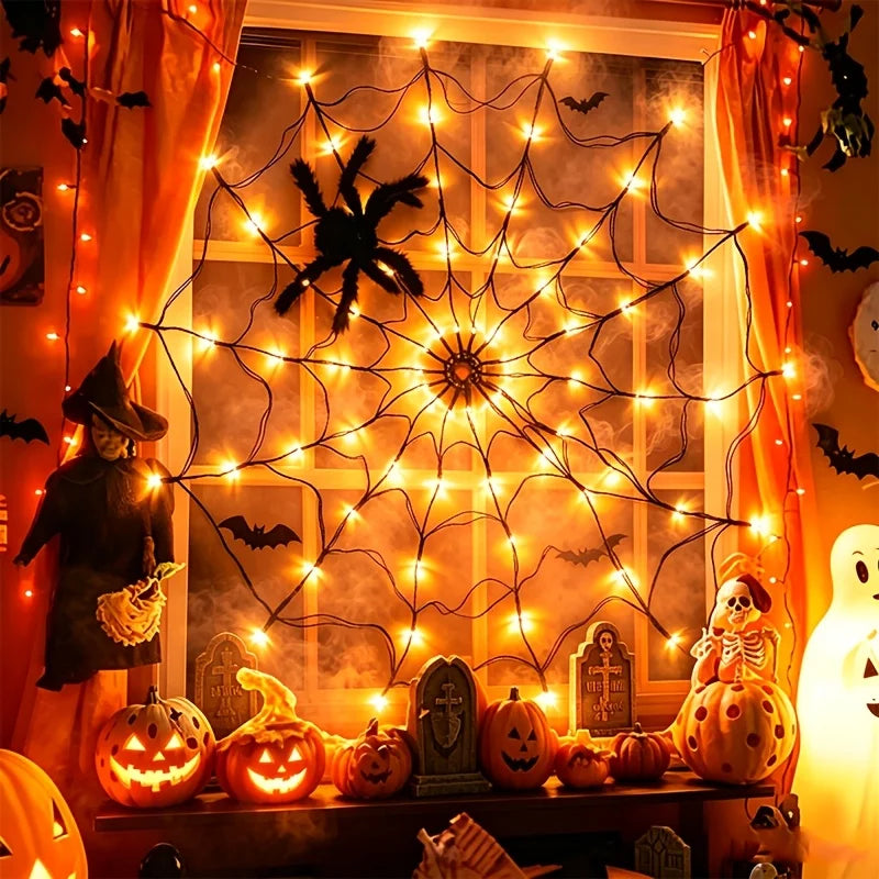 Halloween Haunted House Layout Spider Web LED Light Battery Operated Indoor Outdoor Wall Ghost Festival Home Party Decor Light Vue