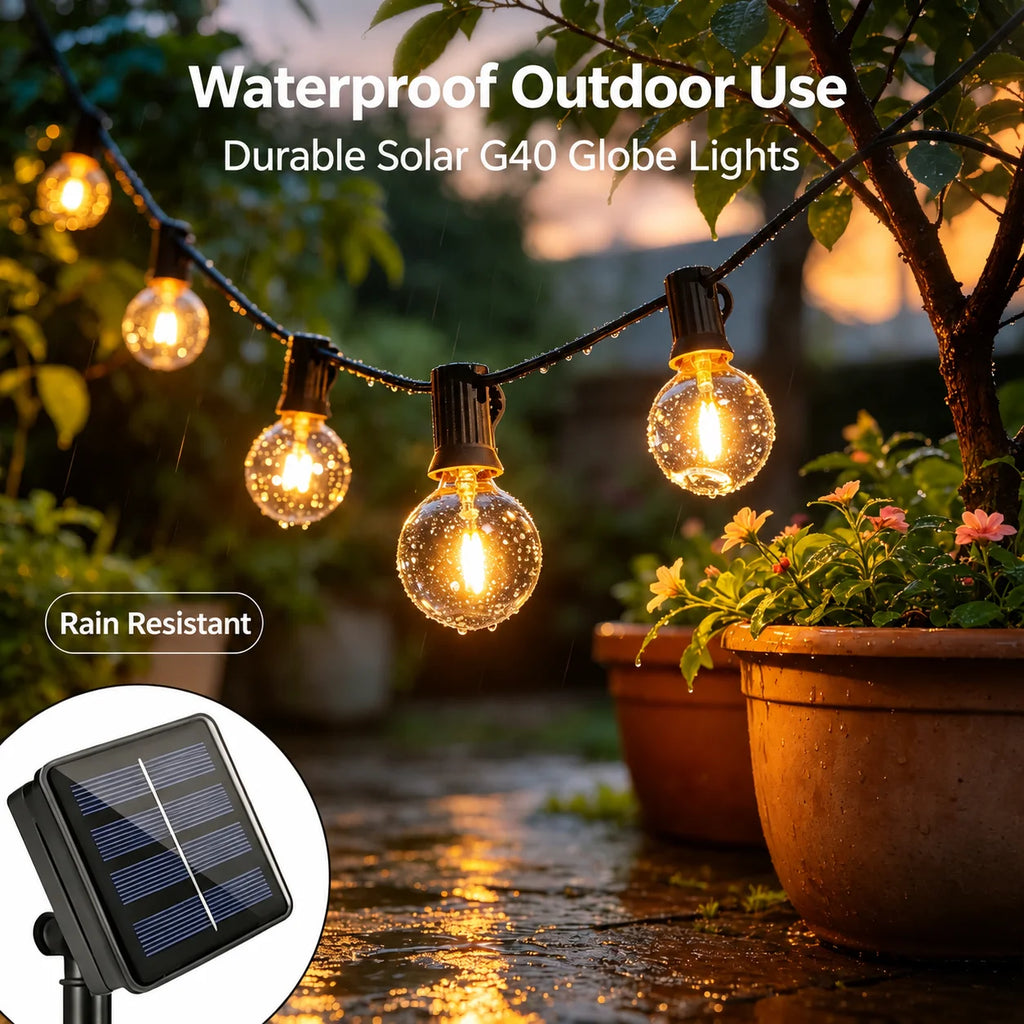 G40 LED String Lights 21M, Solar Powered Waterproof Globe Lights for Outdoor Garden Patio Wedding Party Decor Vue