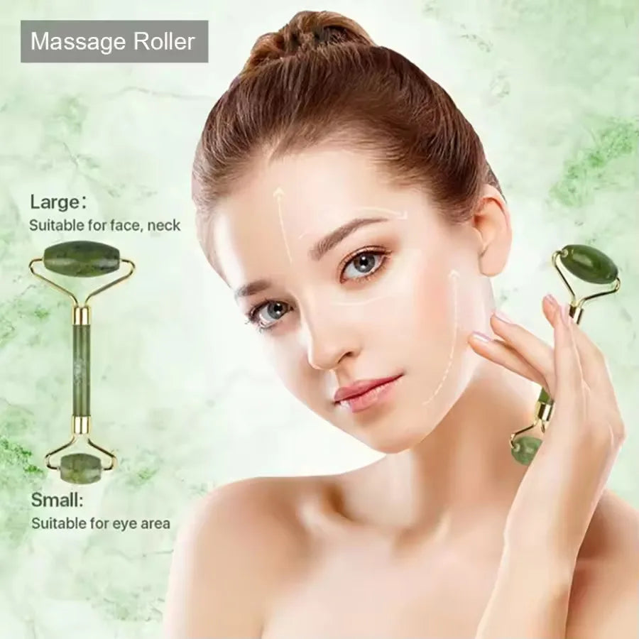 Natural Rose Jade Roller Face Massage Gua Sha Board Jade Massager Body Facial Eye Scraping Acupuncture Face Lift Vue