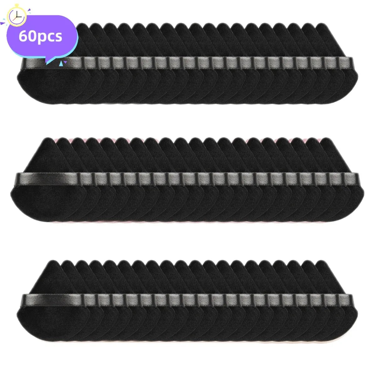 60Pcs Velour Powder Puff Set - Triangle Face/Body Blenders for Loose Powder & Foundation| Ultra Contour Sponges for Eyes/Corners Vue 60PCS-SJFP-Black