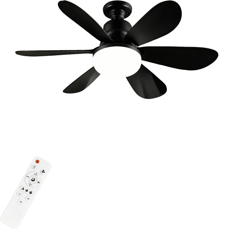 Ceiling Fan with Light E27 52CM Fan Light with Remote Control Super Quiet Socket Ceiling Fan for Bedroom Kitchen Home Lighting Vue black 6 40W