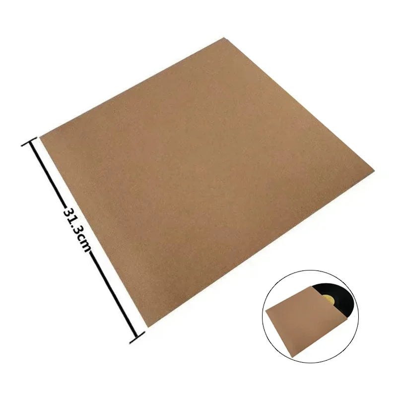 10pcs 12 Inch Vinyl Records Sleeve LP Record Cover Resealable Outer Sleeves Composite Kraft Paper Bag Vinyl Record Storage Bags Vue without hole-brown
