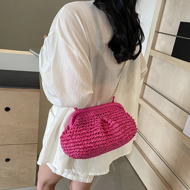 Summer Straw Weaving Crossbody Bag Fashionable Casual Shell Women's