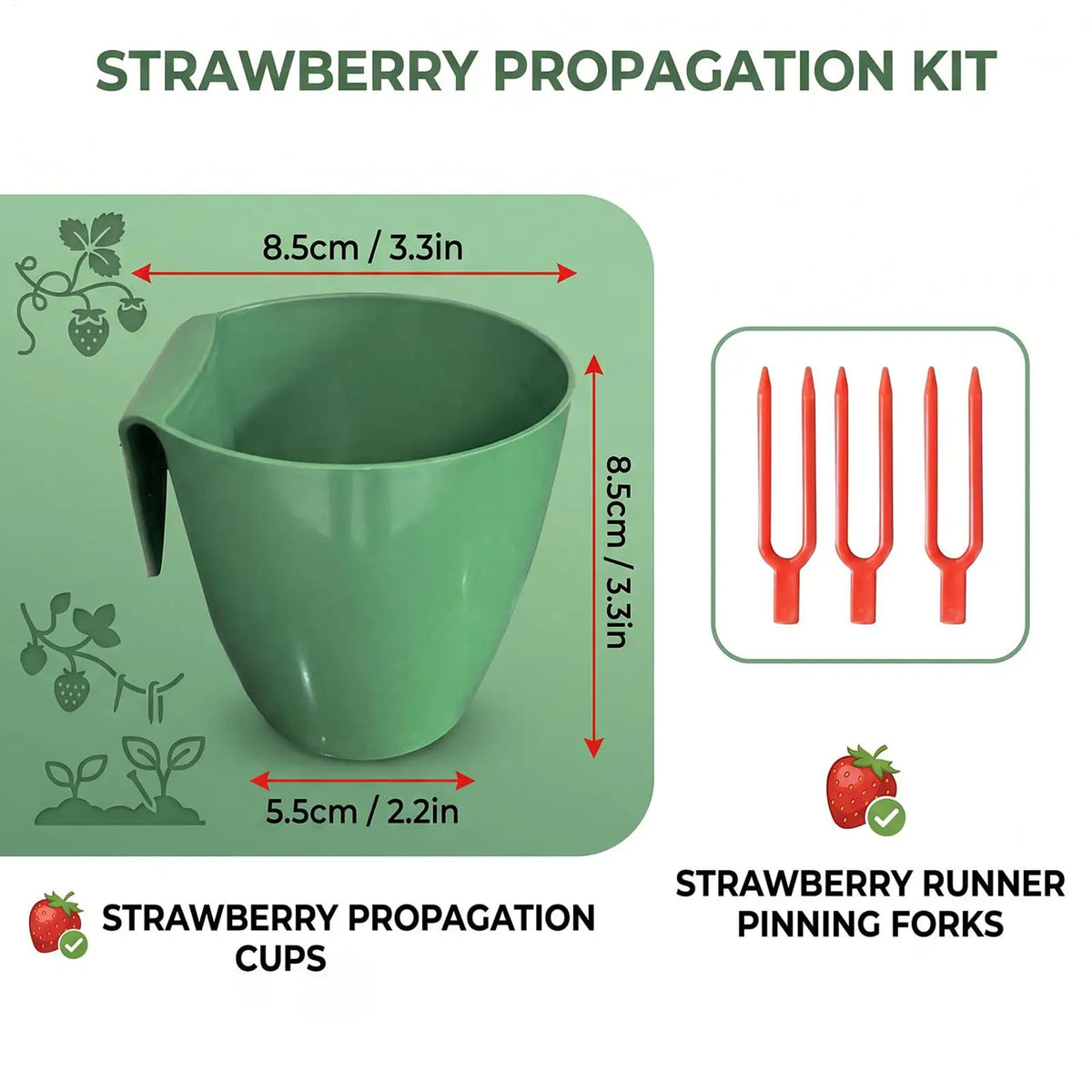 10 Pieces Strawberry Propagation Cups with 20 Runner Forks Breathable Reusable Rooting Kit for Garden Balcony Patio Greenhouse Vue