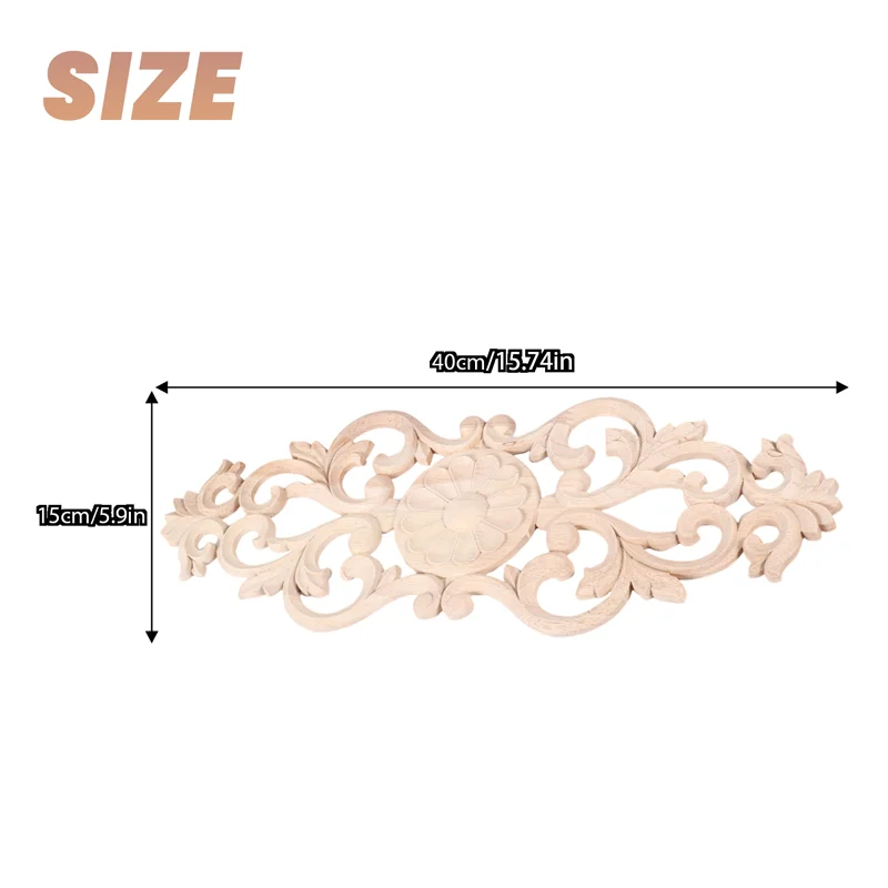 Rubber Wood Carved Applique Retro Furniture Crafts Decor New(40X15cm)ABKW Vue