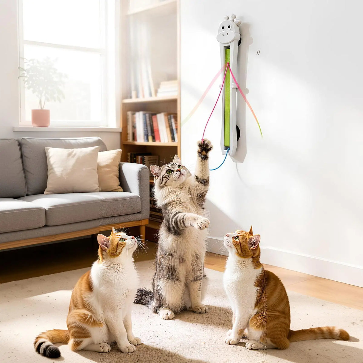 USB Rechargeable Electric Cat Teaser, Wall-Mounted Interactive Moving Toy with Rope, Stimulating Cat Toy for Indoor Outdoor Home Vue