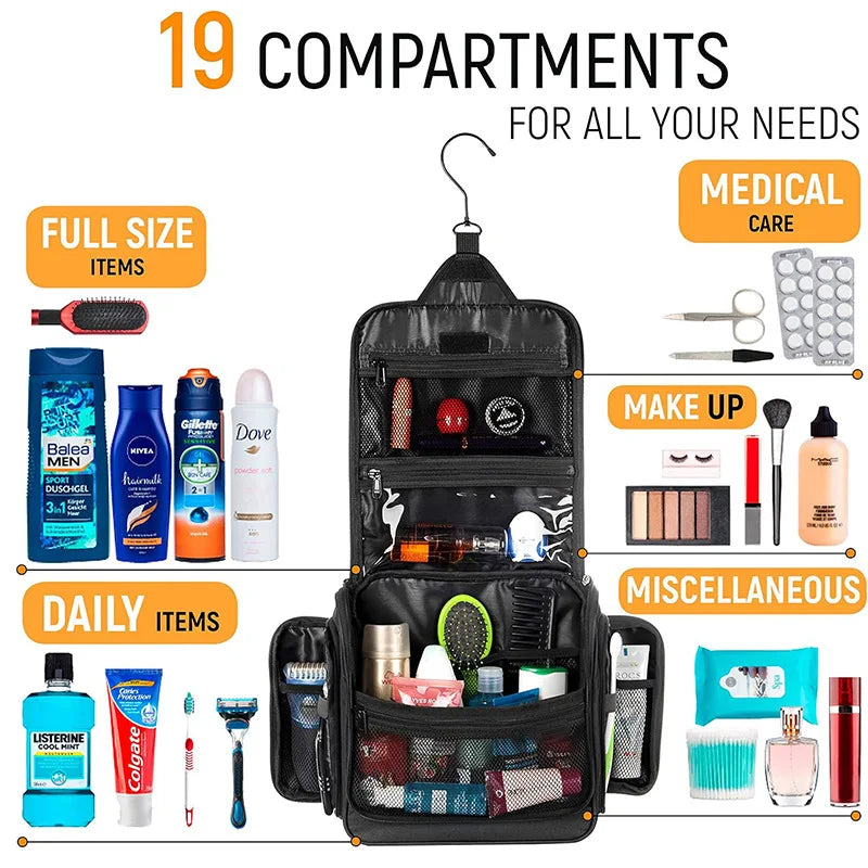 Travel Toiletry Bag Large Hanging Toiletry Organizer Waterproof Hygiene Bag with Metal Swivel Hook for Toiletries Cosmetics Vue