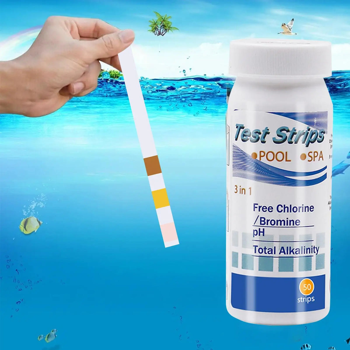 Swimming Pool Test Strips Kit, 3in1 Accurate Water Tester For Hot Tub Spa, Quick & Easy PH Chlorine Alkalinity Test Strips Vue