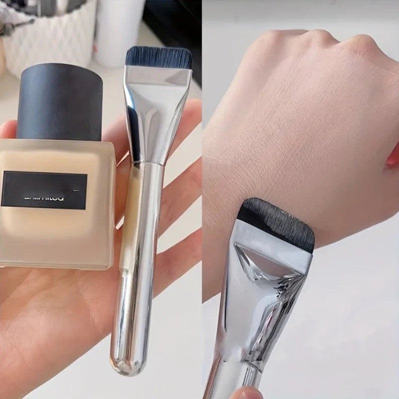 2PCS Ultra-Thin Foundation Brush - Flat Head Vegan Bristles for BB Cream/Concealer/Foundation, Streak-Free Application Vue