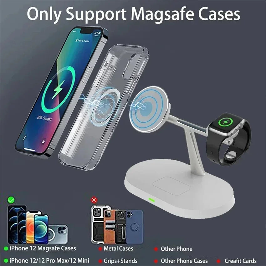 3 In 1 Magnetic Wireless Charger Stand for iPhone 15 14 13 12 Pro Max Apple Watch 1-9 AirPods Fast Charging Station Phone Holder Vue