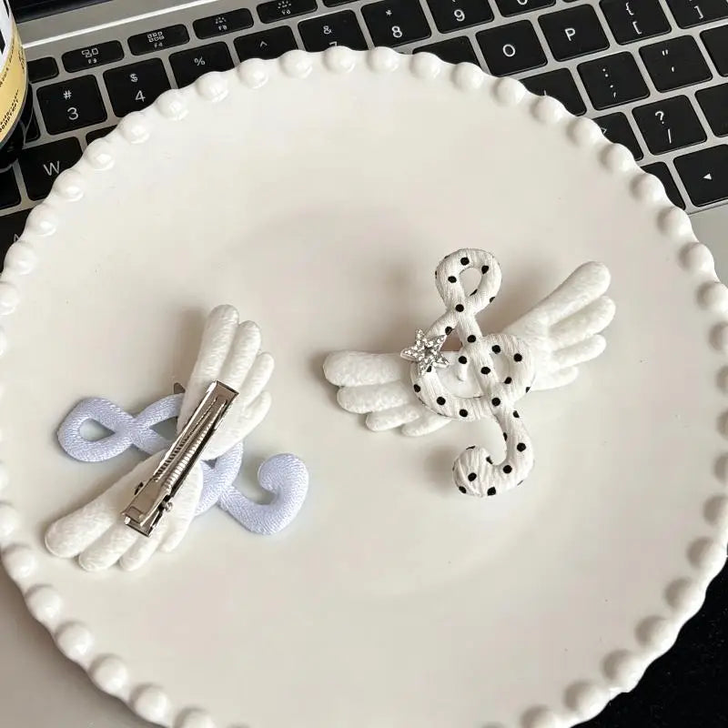2Pcs Y2K Music Note Wing Hair Clips Sweet Girls Women Accessory for Holiday Festival Outfits Vue