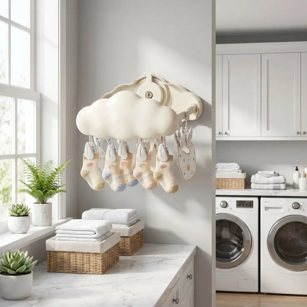 Folding Folding Drying Rack Suction Cup Expandable Baby Clothes Hanger Windproof Cloud Shape Hanging Underwear Holder Home Use Vue
