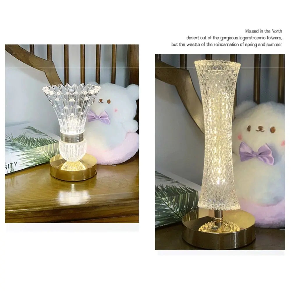 Dimmable Crystal Table Lamp Touch Control Soft Lights LED Desk Lamp Ornaments Adjustable Acrylic Night Light Restaurant Ambiance Vue
