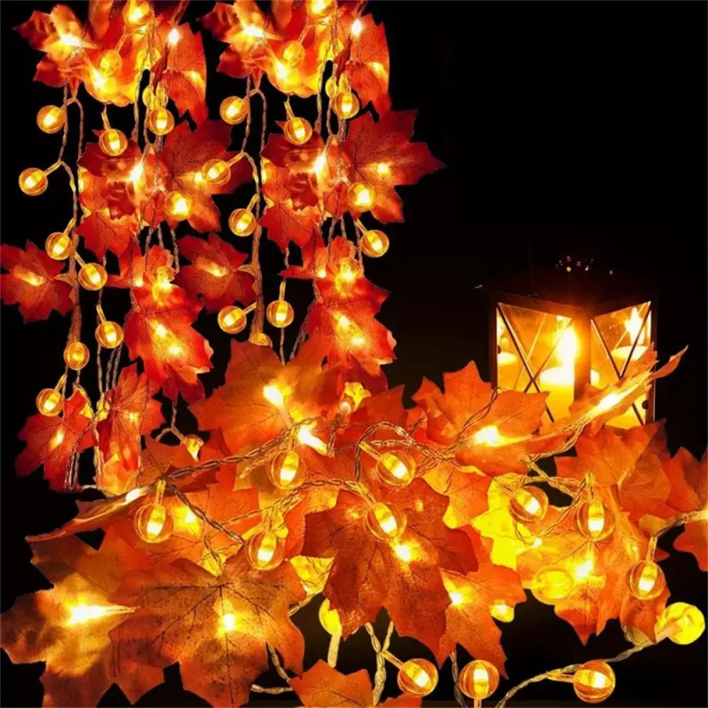 Fall Maple Leaf & Pumpkin LED String Lights, for Thanksgiving,Halloween, Party, Harvest, Cozy Home Decorations Vue