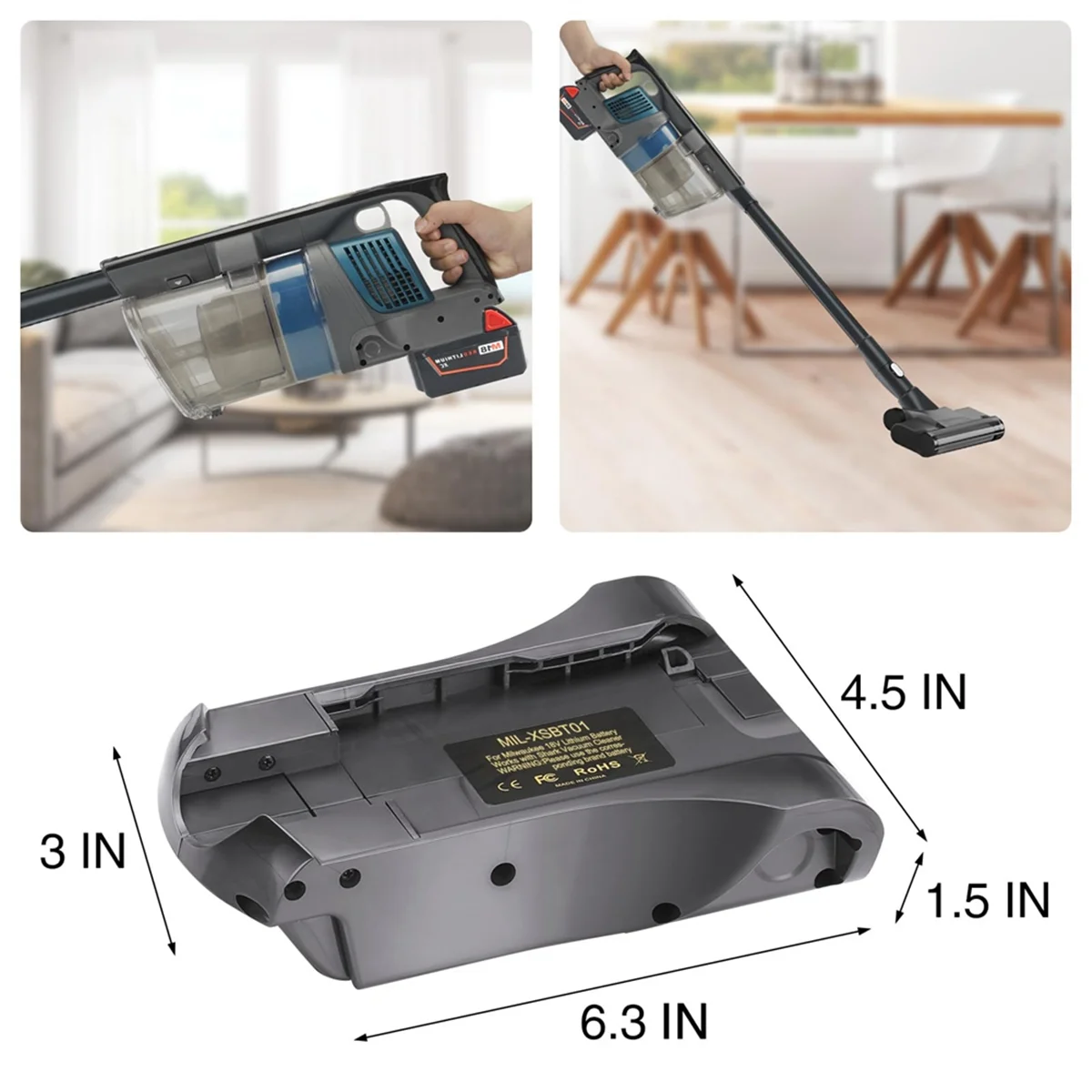 MIL-XSBT01 Battery Adapter for Milwaukee 18V Li-Ion Batteries for Shark XSBT620 XSBT750 XSBT700 Battery Cordless Vacuum Cleaner Vue