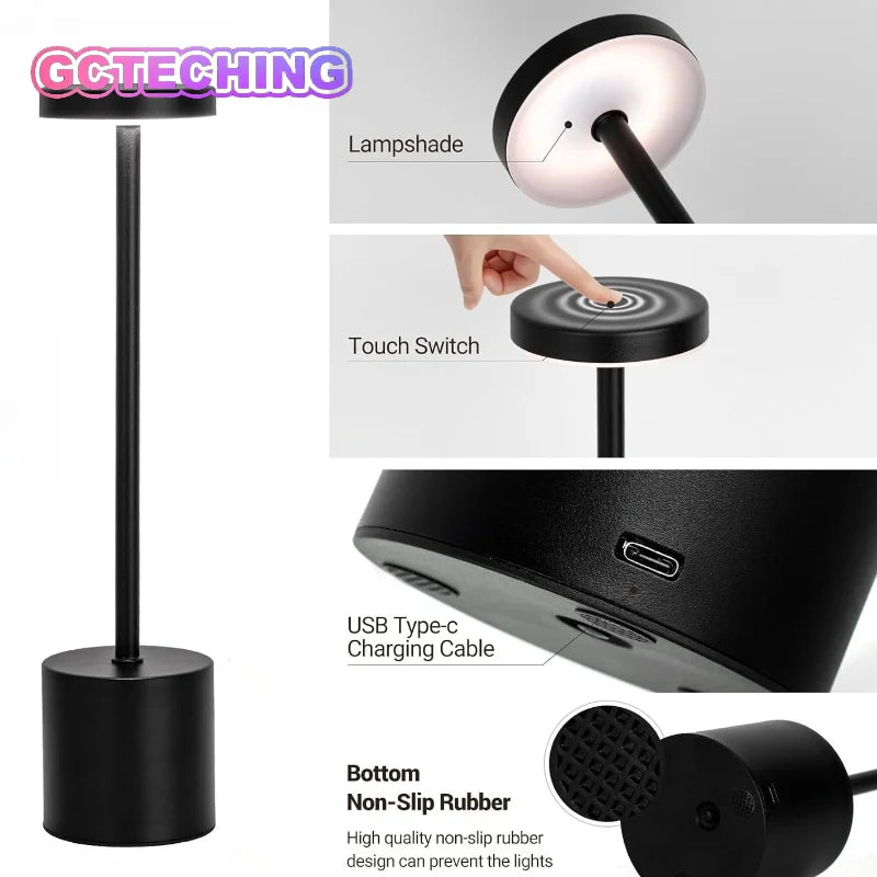 Portable LED Cordless Touch Table Lamps Rechargeable Desk Lamp 3Colors Adjustable Bedside Creative Ambient Light for Room Decor Vue