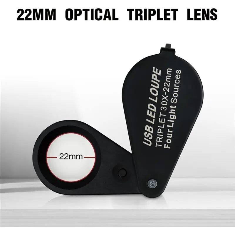 ABKW-Jewelers Loupe Magnifier 30X USB Rechargeable With UV And LED Lights Vue
