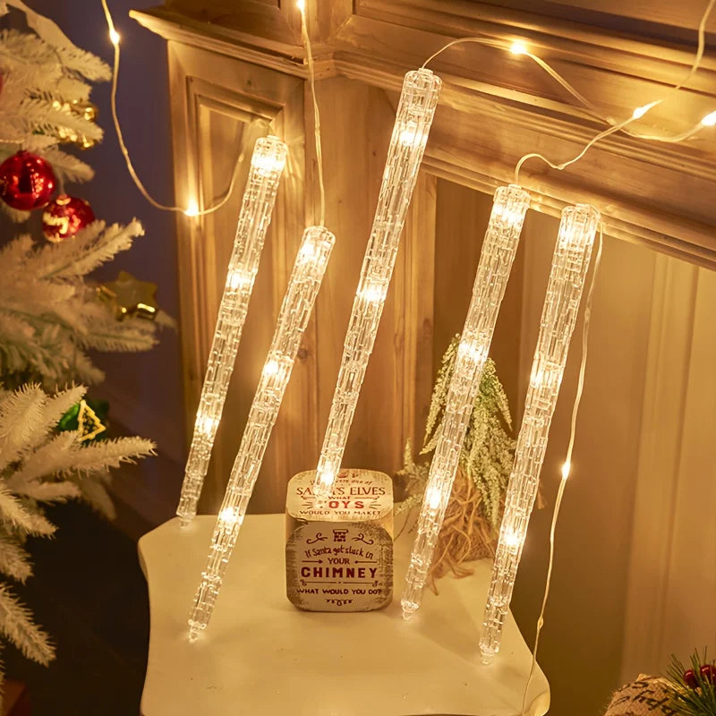 Whimsical Frosty Snowflake Icicle Curtain String Lights, Warm White LED Hanging Lights for Winter Christmas Home Party Decor Vue Warm White 10 string USB Type-C