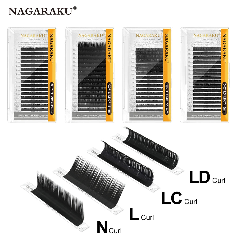 NAGARAKU Mix Eyelash Extension Makeup L LC N Curls Mix 7-15mm 16 Lines Synthetic Mink Individual Eyelashes High Quality Lashes Vue L 0.05mm 8mm