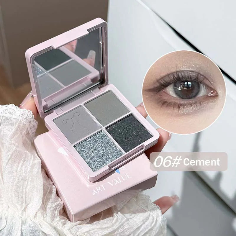 4 Colors Low Saturation Grey Pink Eyeshadow Makeup Pallete Matte Latte Brown Eye Shadow Palette Shimmer Shiny Eyeshadow Palette Vue 06