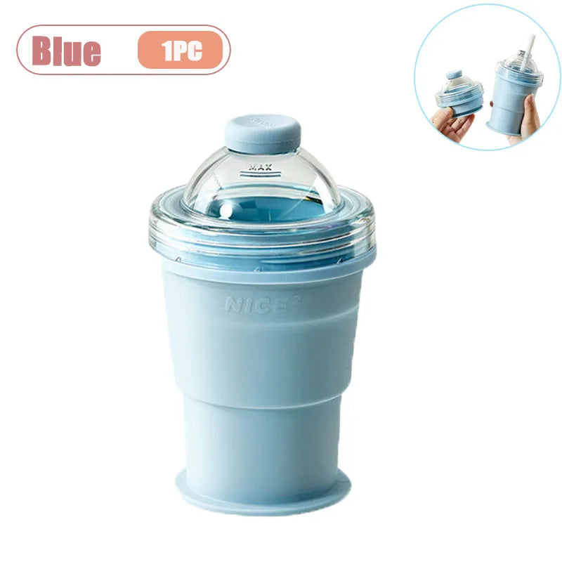 Portable Foldable Ice Ball Cup with Straw Food Grade Silicone Ice Mold for Whiskey Cocktails Reusable Summer Travel Water Bottle Vue As Shown Blue-1PC