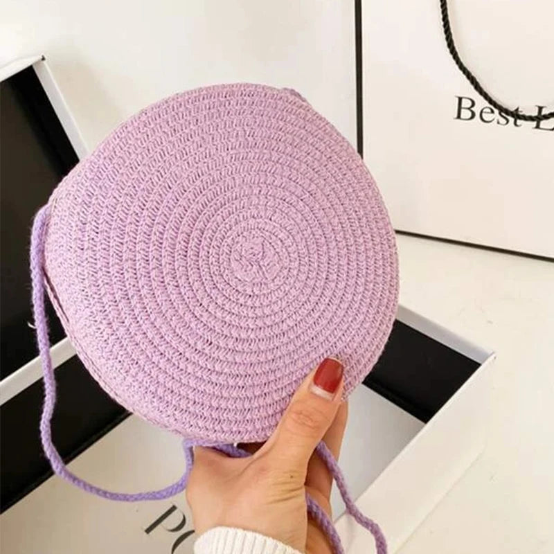 Round Straw Bag Women Woven Beach Crossbody Ladies Cute Shoulder