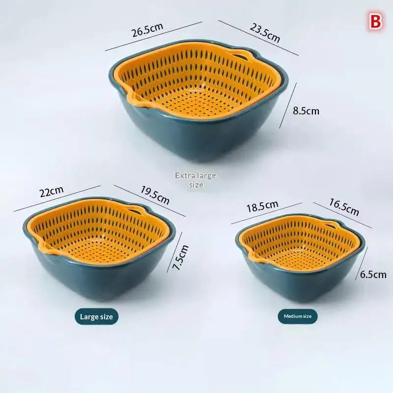 Double-layer Kitchen Sink Colander for Fruits and Vegetables Featuring Multi-purpose Usability for Easy Cooking Vue B
