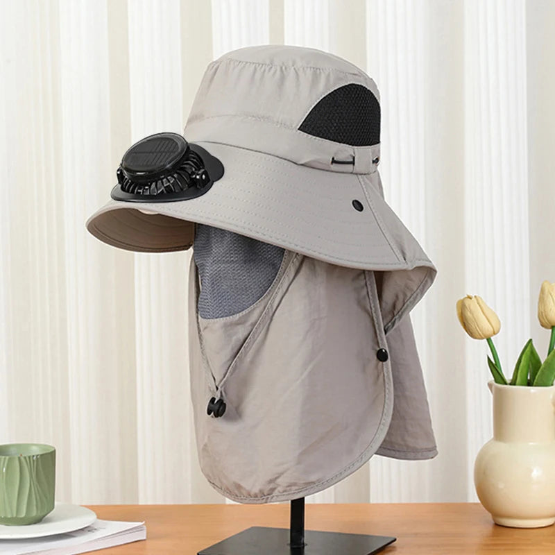 Solar Powered Fan Hat for Men Wide Brim UV Protection Hat for Outdoor Activities Hiking Fishing Camping Vue A8