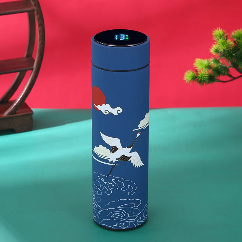 Portable Thermos Bottle Coffee Tea Mug Chinese Style Smart Temperature Display Vacuum Flask Water Bottle With Filter Thermos Cup Vue blue 401-500ml